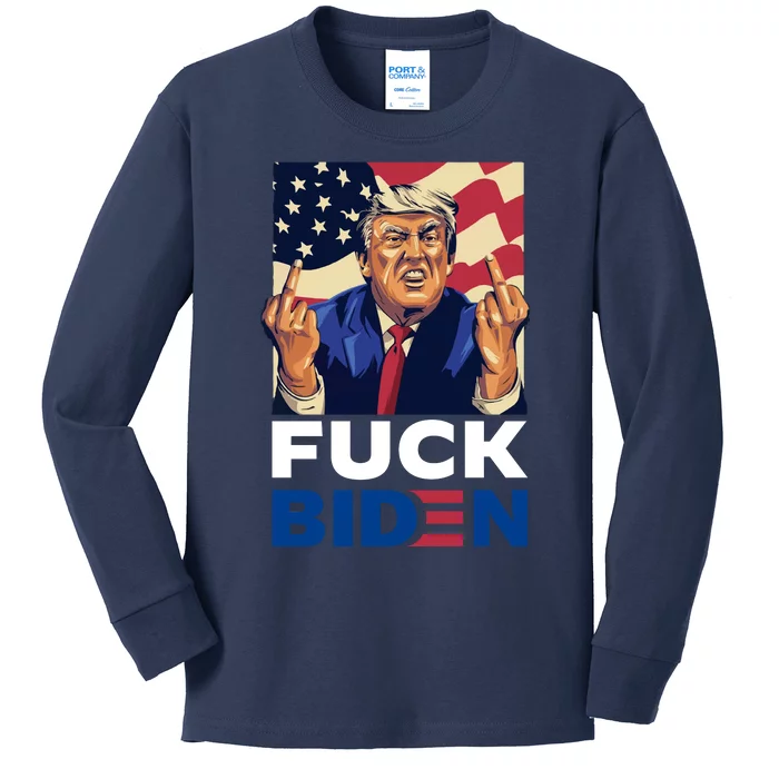 Fuck Biden Funny Trump Middle Finger Kids Long Sleeve Shirt