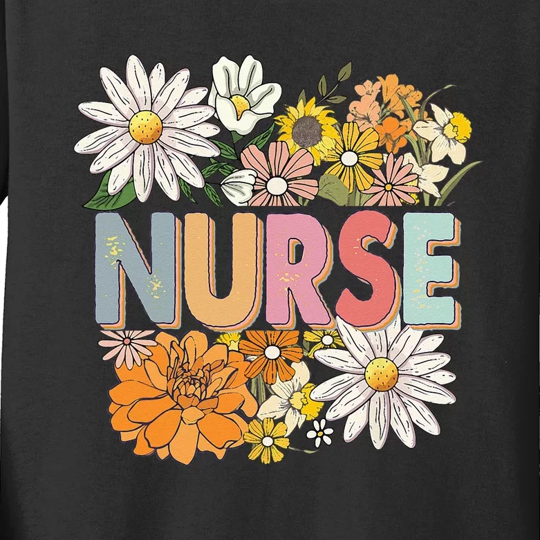 Flower Bouquet Floral Nurse Funny Nurse Job Appreciation Kids Long Sleeve Shirt