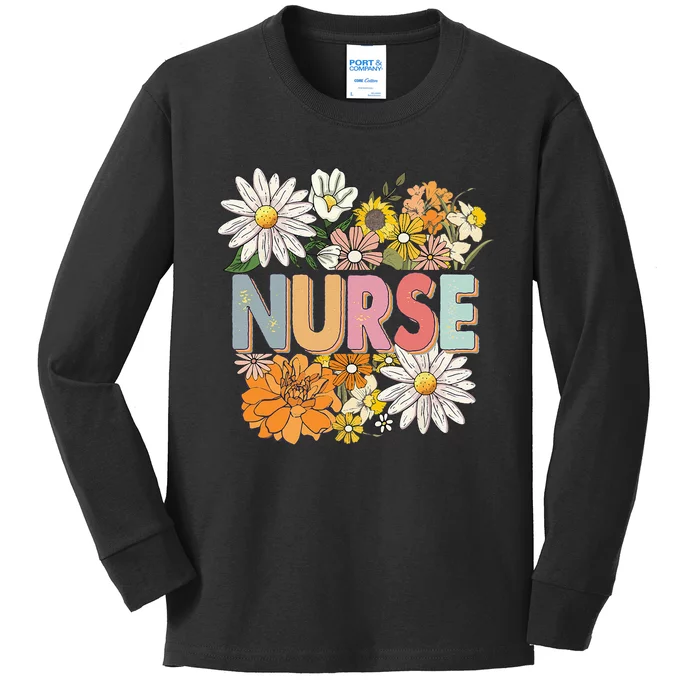 Flower Bouquet Floral Nurse Funny Nurse Job Appreciation Kids Long Sleeve Shirt