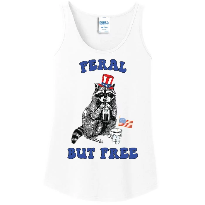 Feral But Free Funny 4th Of July Raccoon Independence Day Ladies Essential Tank