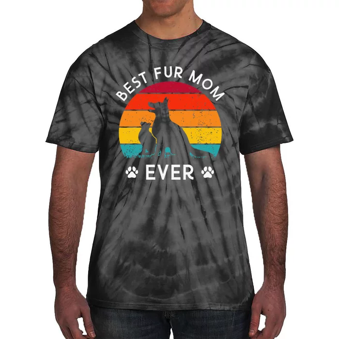 Funny Best Fur MOM Ever Vintage Retro Dog and Cat Owner Love Tie-Dye T-Shirt