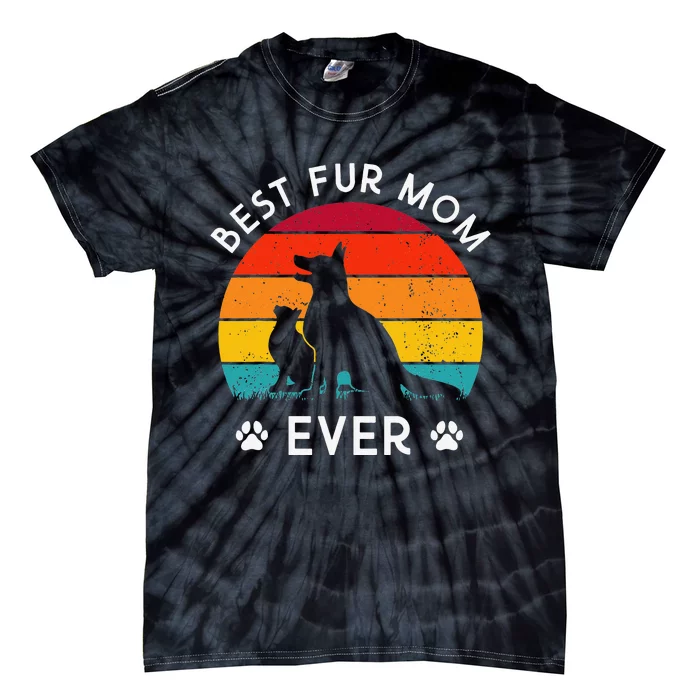 Funny Best Fur MOM Ever Vintage Retro Dog and Cat Owner Love Tie-Dye T-Shirt