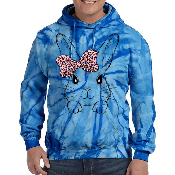 Funny Bunny Face Leopard Bow Tie Easter Day Meaningful Gift Tie Dye Hoodie