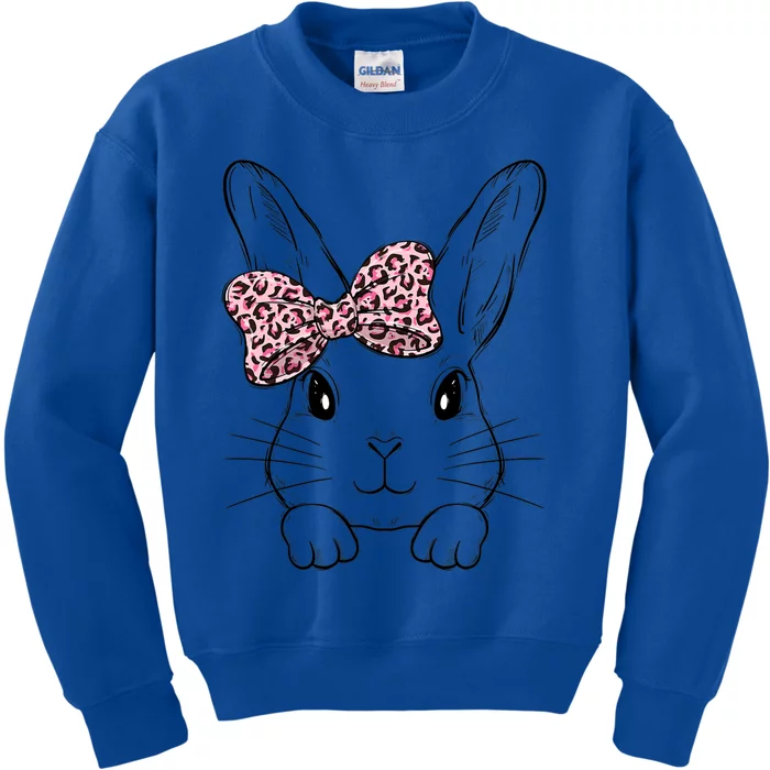 Funny Bunny Face Leopard Bow Tie Easter Day Meaningful Gift Kids Sweatshirt