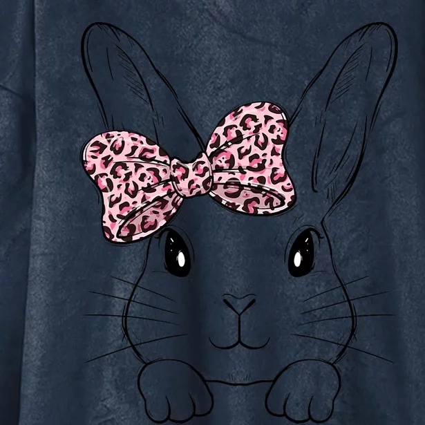 Funny Bunny Face Leopard Bow Tie Easter Day Meaningful Gift Hooded Wearable Blanket