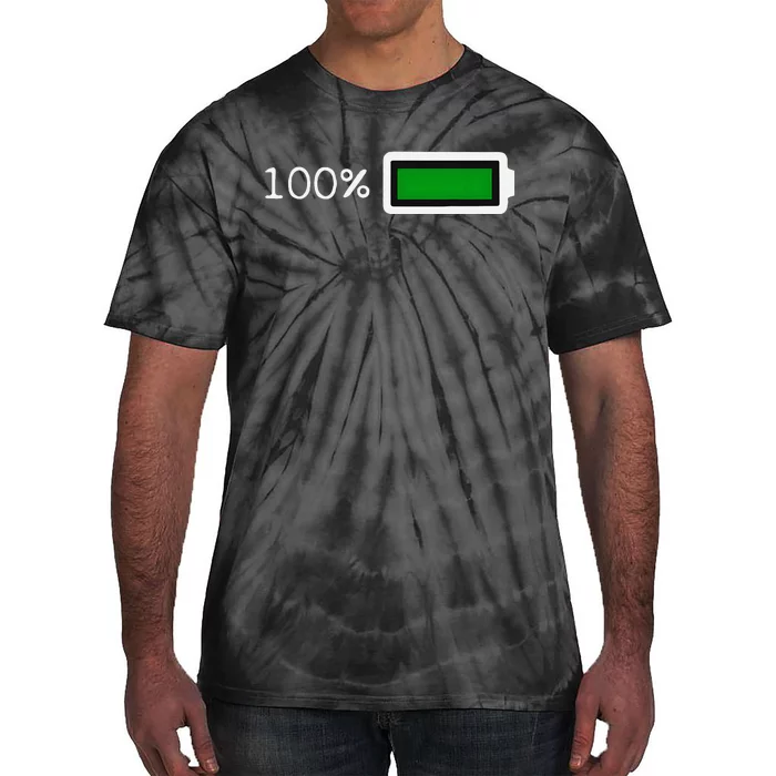 Full Battery Funny Halloween Costume Battery 100 Charged Tie-Dye T-Shirt