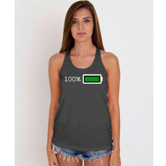 Full Battery Funny Halloween Costume Battery 100 Charged Women's Knotted Racerback Tank