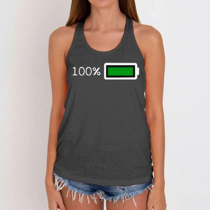 Full Battery Funny Halloween Costume Battery 100 Charged Women's Knotted Racerback Tank