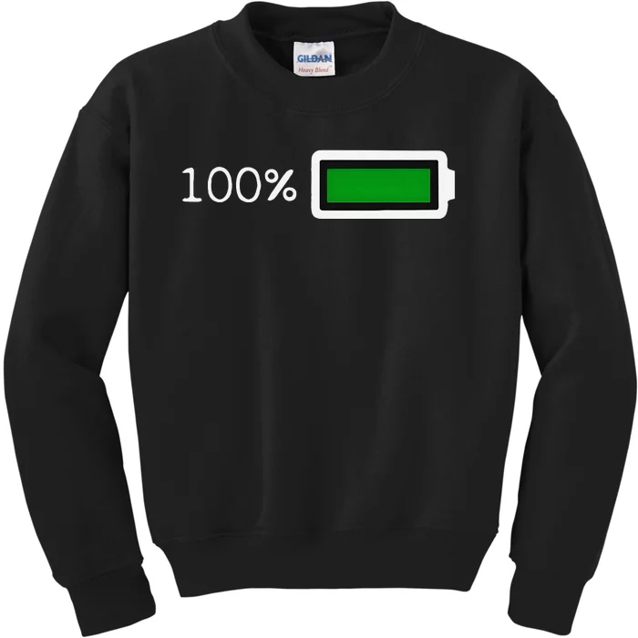 Full Battery Funny Halloween Costume Battery 100 Charged Kids Sweatshirt