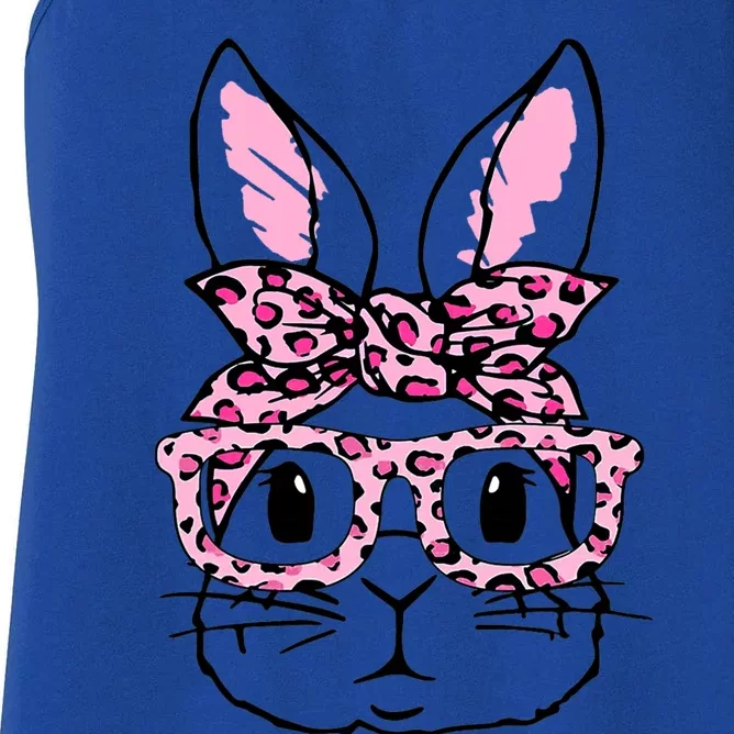 Funny Bunny Face Pink Leopard Glasses Happy Easter Day Great Gift Women's Racerback Tank