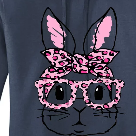 Funny Bunny Face Pink Leopard Glasses Happy Easter Day Great Gift Women's Pullover Hoodie