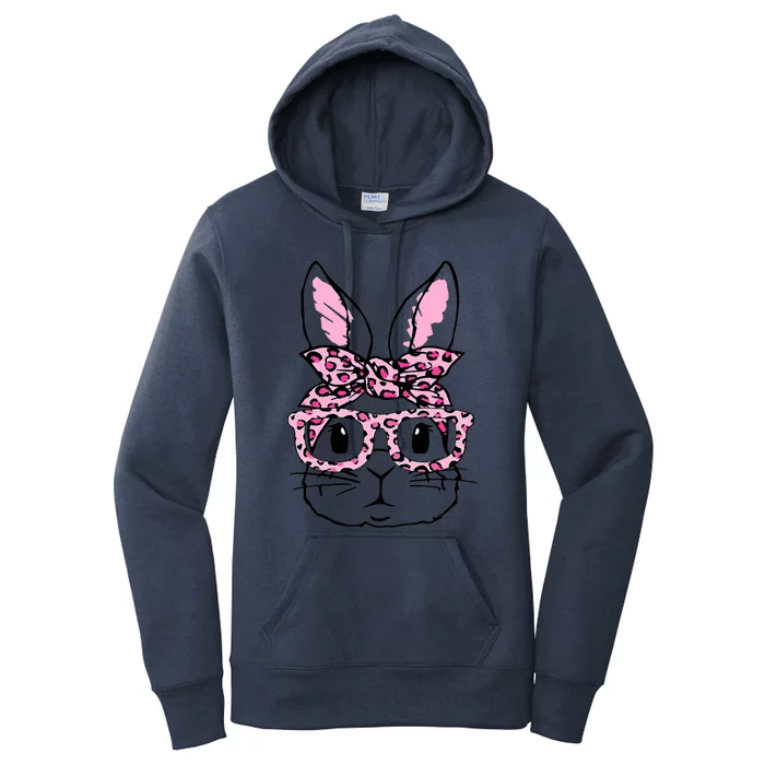 Funny Bunny Face Pink Leopard Glasses Happy Easter Day Great Gift Women's Pullover Hoodie