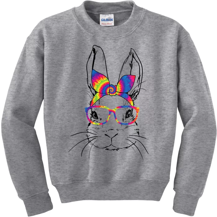 Funny Bunny Face Rabbit Tie Dye Glasses Happy Easter Day Gift Kids Sweatshirt