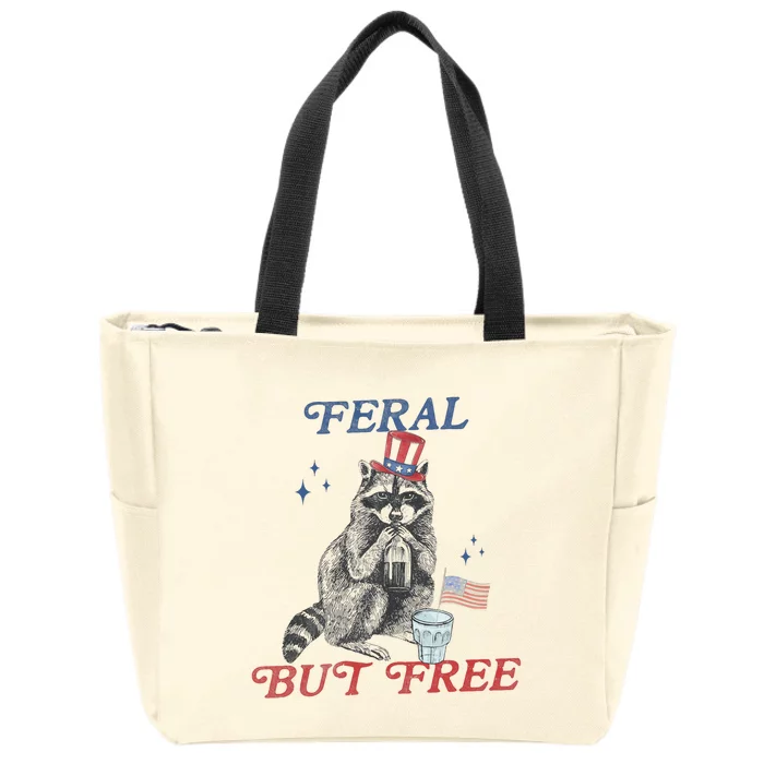 Feral But Free Funny Racoon 4th Of July Zip Tote Bag