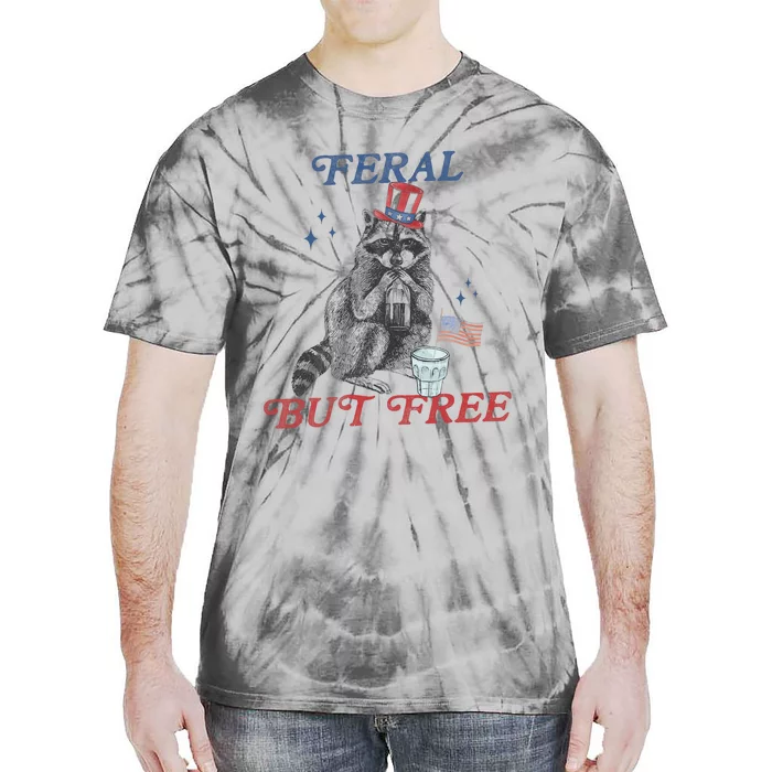 Feral But Free Funny Racoon 4th Of July Tie-Dye T-Shirt