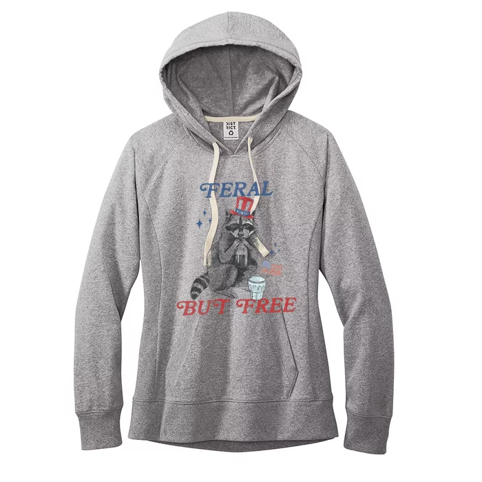 Feral But Free Funny Racoon 4th Of July Women's Fleece Hoodie