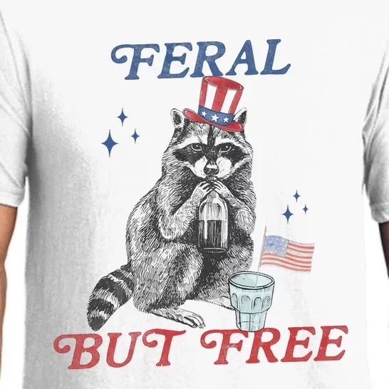 Feral But Free Funny Racoon 4th Of July Pajama Set