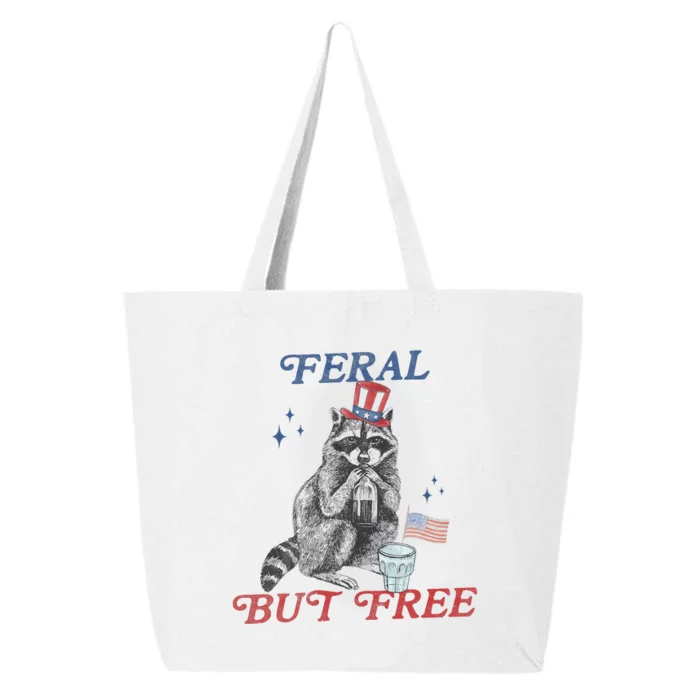 Feral But Free Funny Racoon 4th Of July 25L Jumbo Tote