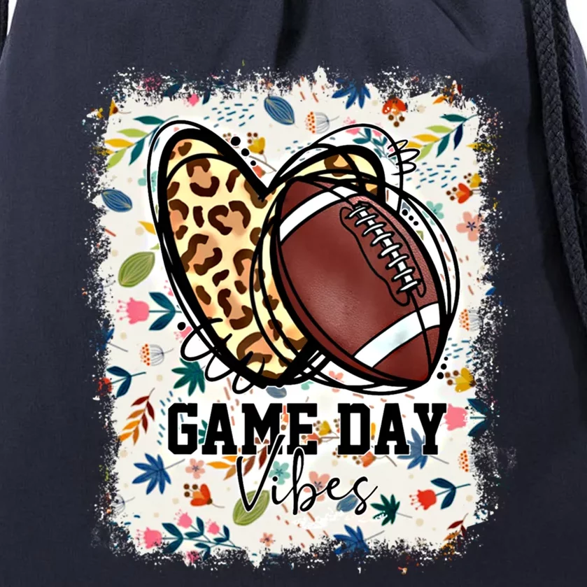 Floral Bleached Football Game Day Vibes Football Mom Gift Drawstring Bag