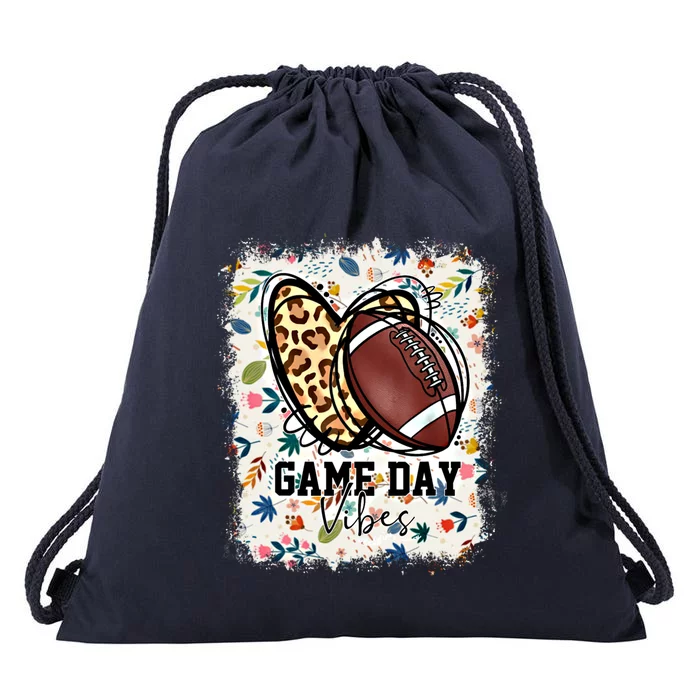 Floral Bleached Football Game Day Vibes Football Mom Gift Drawstring Bag