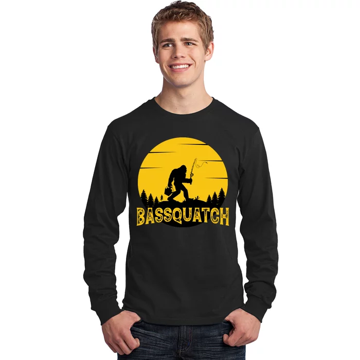 Funny Bassquatch Fishing Long Sleeve Shirt