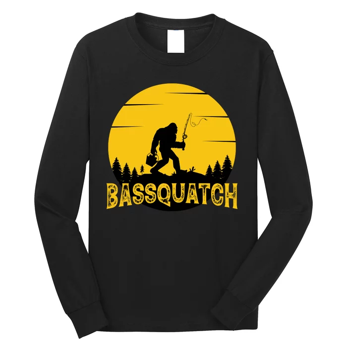 Funny Bassquatch Fishing Long Sleeve Shirt