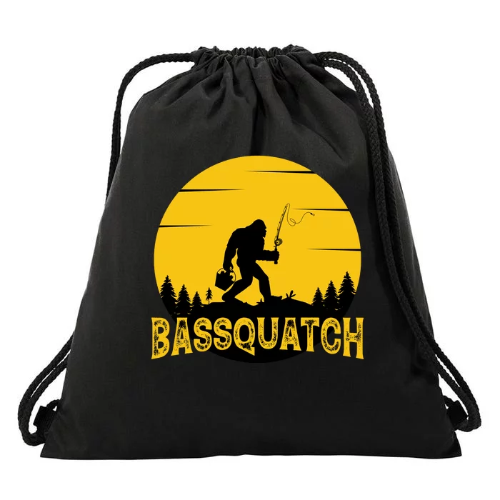 Funny Bassquatch Fishing Drawstring Bag