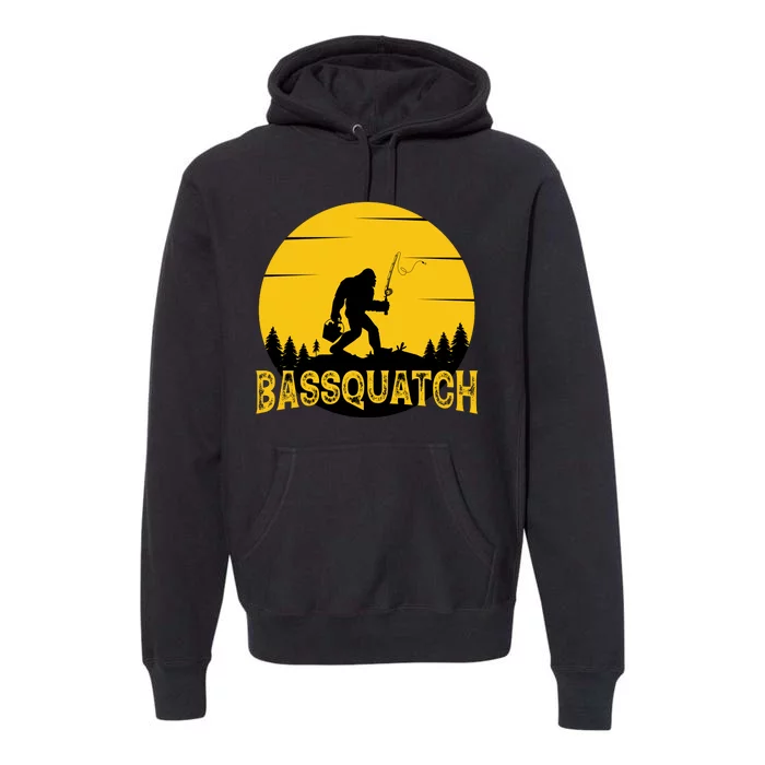 Funny Bassquatch Fishing Premium Hoodie