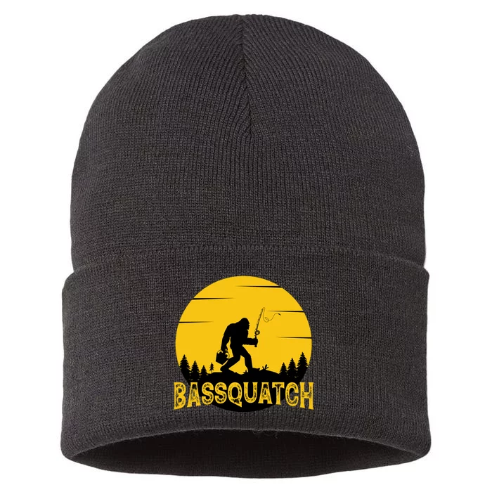 Funny Bassquatch Fishing Sustainable Knit Beanie