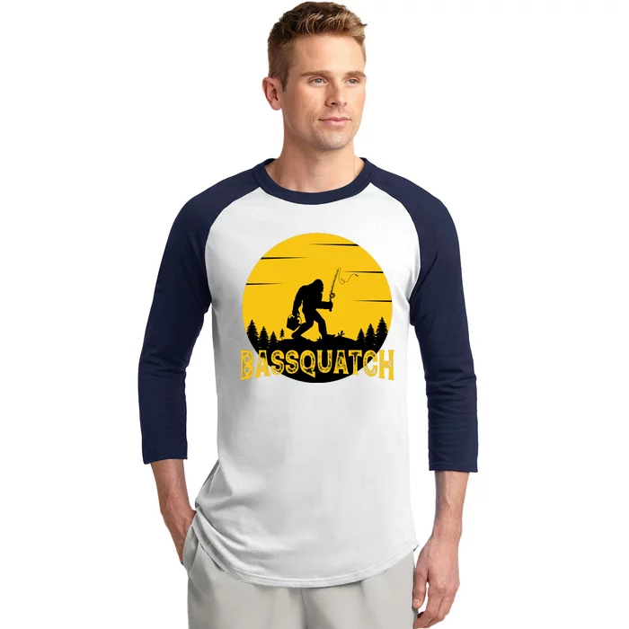 Funny Bassquatch Fishing Baseball Sleeve Shirt