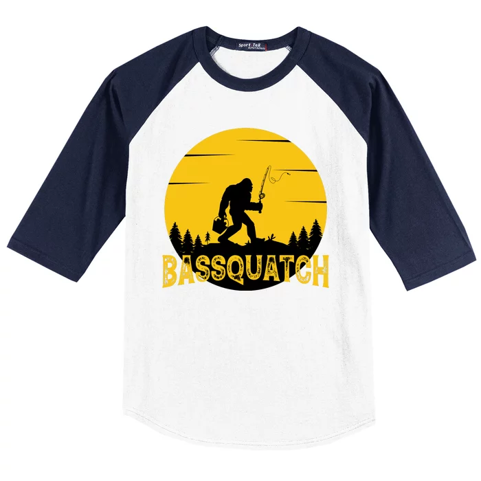 Funny Bassquatch Fishing Baseball Sleeve Shirt