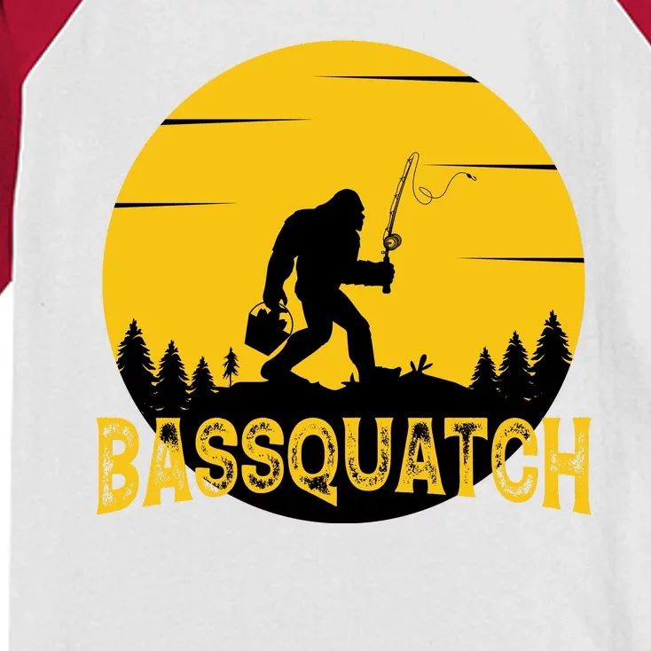 Funny Bassquatch Fishing Kids Colorblock Raglan Jersey