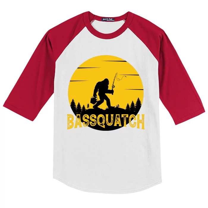 Funny Bassquatch Fishing Kids Colorblock Raglan Jersey