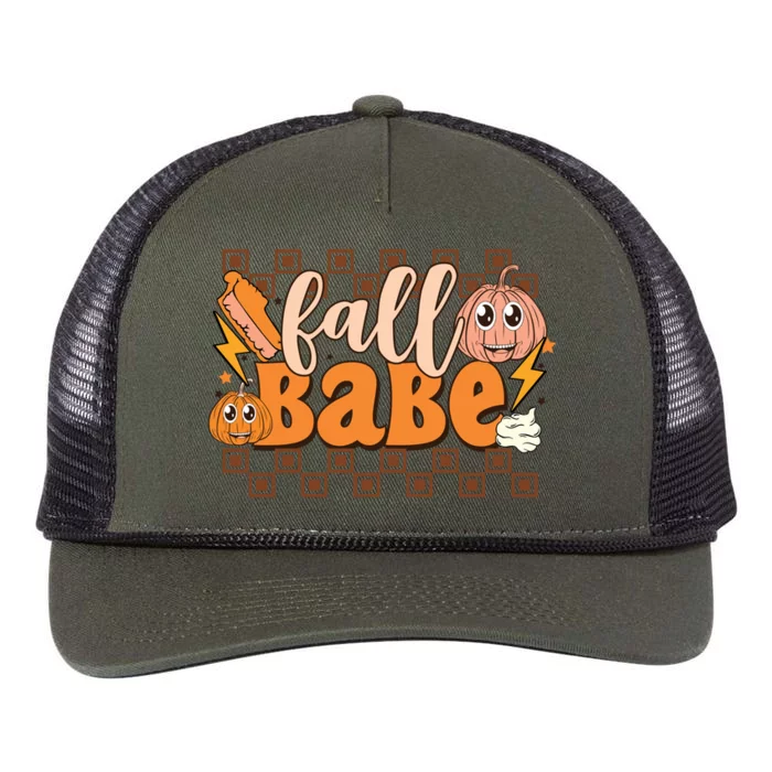 Fall Babe Fall Vibes Autumn Season Thanksgiving Pumpkin Spice Funny Retro Rope Trucker Hat Cap