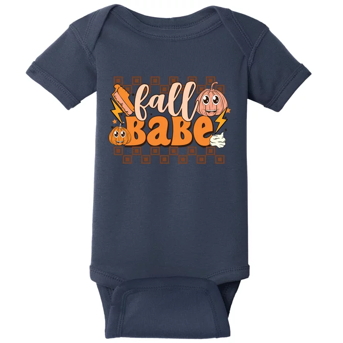 Fall Babe Fall Vibes Autumn Season Thanksgiving Pumpkin Spice Funny Baby Bodysuit