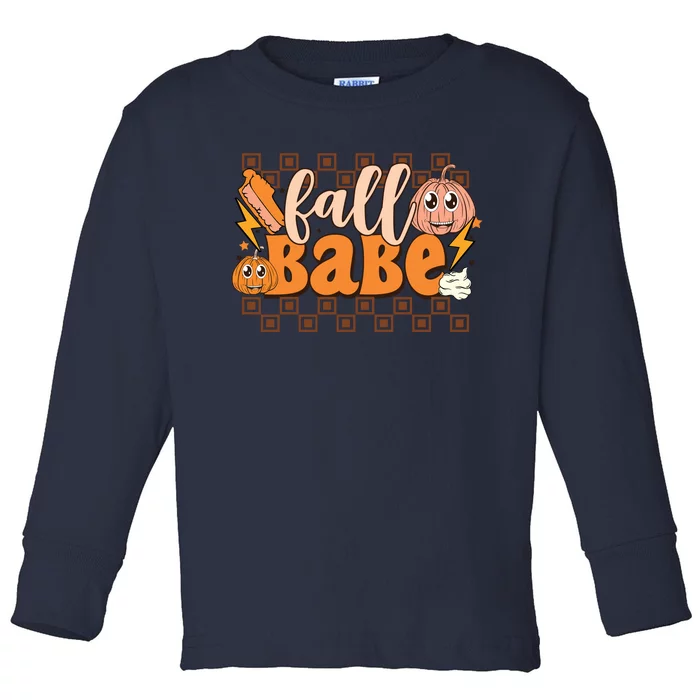 Fall Babe Fall Vibes Autumn Season Thanksgiving Pumpkin Spice Funny Toddler Long Sleeve Shirt