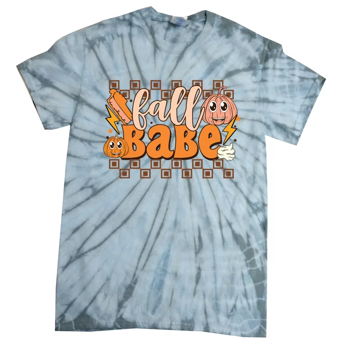 Fall Babe Fall Vibes Autumn Season Thanksgiving Pumpkin Spice Funny Tie-Dye T-Shirt