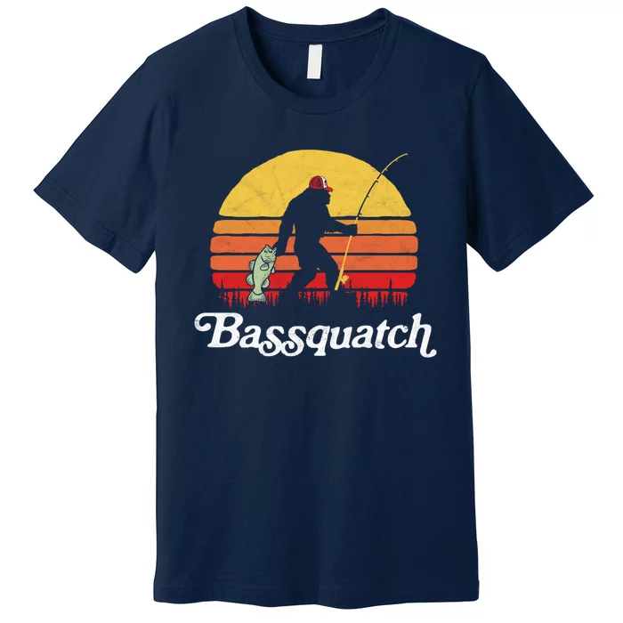 Funny Bigfoot Fishing Outdoor Retro Gift Premium T-Shirt