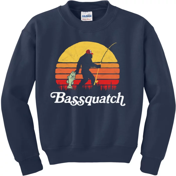 Funny Bigfoot Fishing Outdoor Retro Gift Kids Sweatshirt