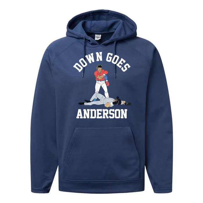 Funny Baseball Fight Down Goes Anderson Performance Fleece Hoodie