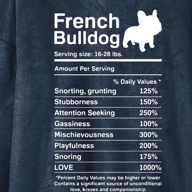 French Bulldog Facts Nutrition Funny Frenchie Lover Hooded Wearable Blanket