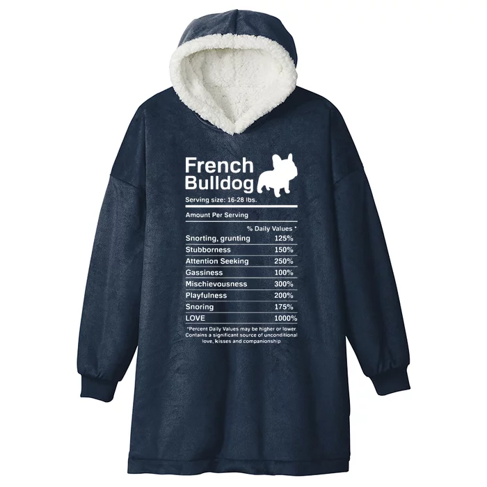 French Bulldog Facts Nutrition Funny Frenchie Lover Hooded Wearable Blanket