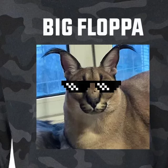 Funny Big Floppa Wearing Meme Sunglasses Cropped Pullover Crew