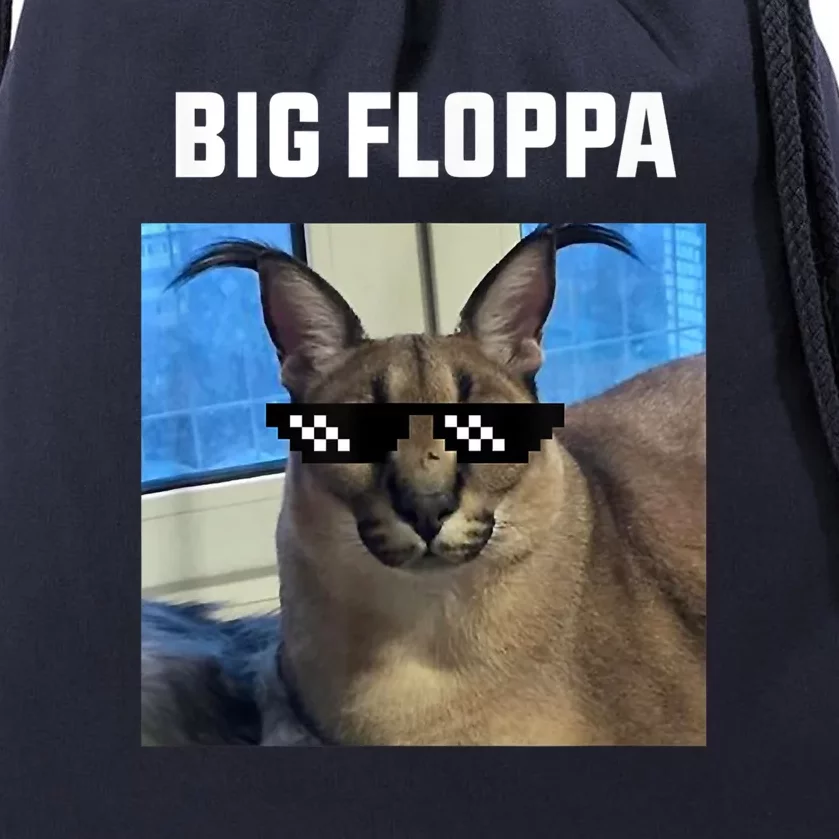 Funny Big Floppa Wearing Meme Sunglasses Drawstring Bag