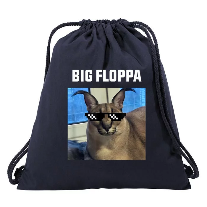 Funny Big Floppa Wearing Meme Sunglasses Drawstring Bag