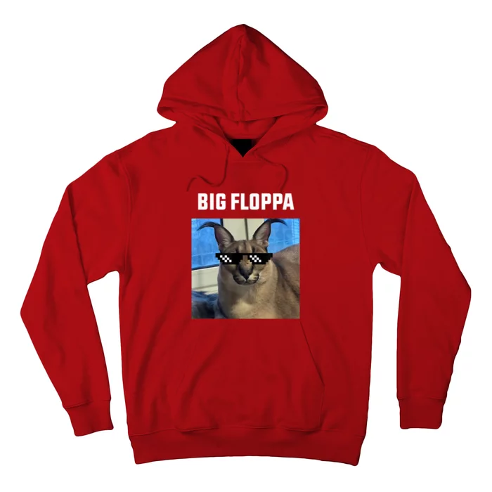 Funny Big Floppa Wearing Meme Sunglasses Hoodie