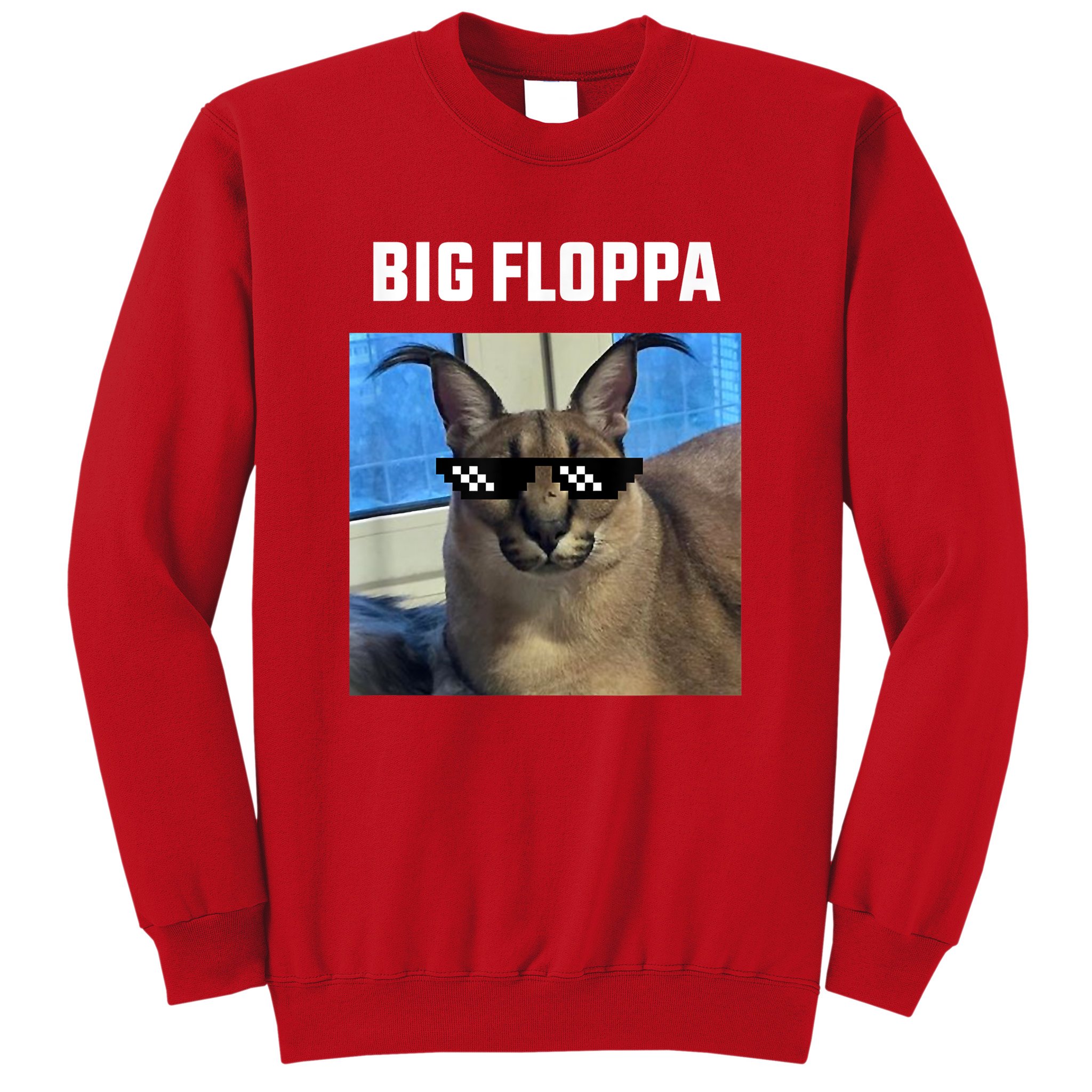 Funny Big Floppa Wearing Meme Sunglasses Women's V-Neck T-Shirt