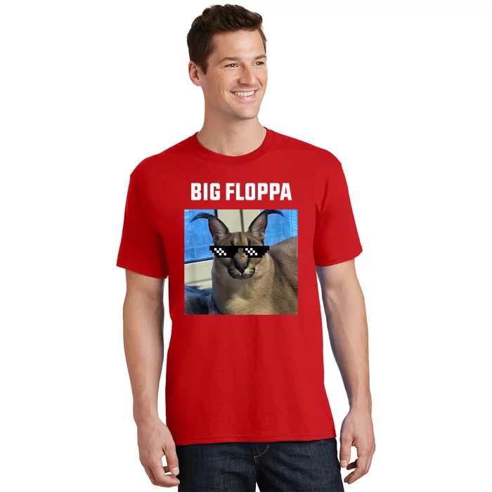 Funny Big Floppa Wearing Meme Sunglasses T-Shirt