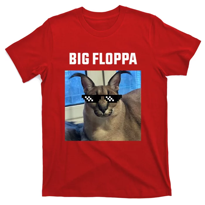 Funny Big Floppa Wearing Meme Sunglasses T-Shirt