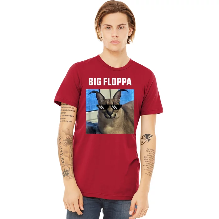 Funny Big Floppa Wearing Meme Sunglasses Premium T-Shirt